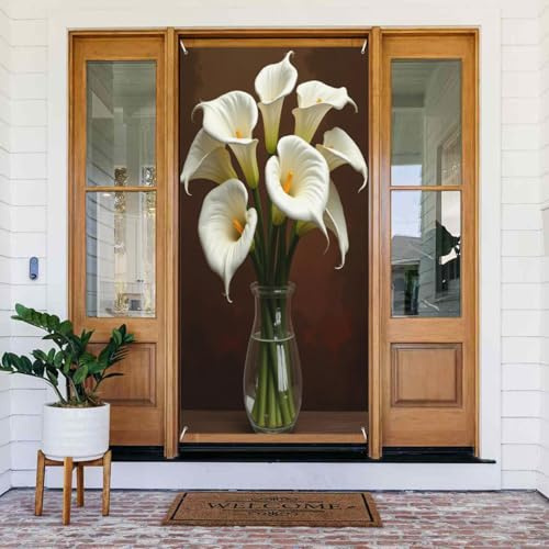 Moderno lirio de cala blanco con impresión n.º 26 para puerta, decoración de pancarta de puerta para interiores y exteriores, primavera, verano, otoño, invierno, Halloween, Navidad, decoración del