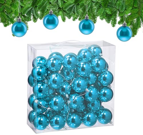 Relaxdays Bolas Árbol Navidad, Set 100, Plástico, Diseño Brillante, 6 cm, Adornos Navideños, Decoración Natal, Petróleo