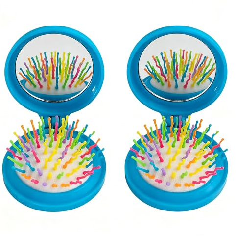 Xynovate 2 Pezzo Spazzola per Capelli da Viaggio con Mini Specchio, Pieghevoli Spazzola Pettine per Massaggi, Spazzola Tascabile For Women and Men, Spazzola Adatta a Tutti i Tipi di Capelli