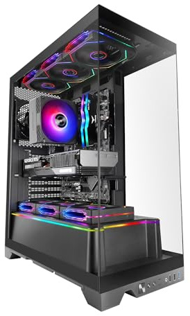 Mars Gaming MC- Prisma, Caja Gaming ATX, Triple Cristal Templado Continuo Sin Marcos, Iluminación ARGB Lateral y Frontal, Diseño de Doble Cámara, Soporte de Refrigeración Líquida hasta 360mm, Negro