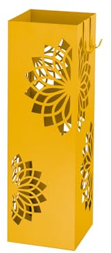 Baroni Home Portaombrelli Design Giallo Moderno Porta Ombrelli in Metallo con Mandala 2 Gancini e Vaschetta Scolapioggia Rimovibile 16x16x49 cm