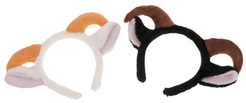 JOYOFREELY 2pcs Adjustable Plush Goat Ears Headband with Realistic Ram Horns, Portable Lamb Ear Hair Hoop for Easter Gatherings and Dress, Cute Animal Theme Cosplay Accessories