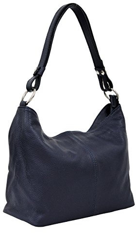 AMBRA Moda Damen Leder Handtasche Schultertasche Umhängetasche Hobo bag GL005 (Dunkelblau)