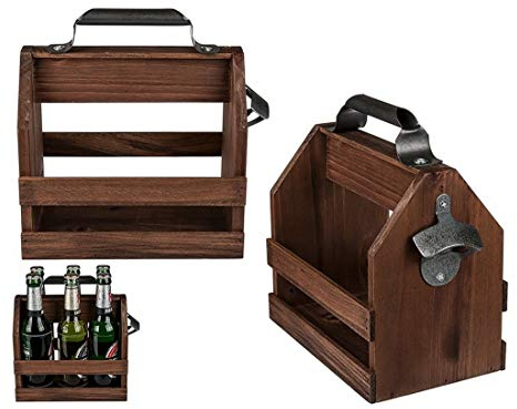 CBK-MS. Party Holz Bierträger Sixpack mit Metall Flaschenöffner Vintage Getränkekorb