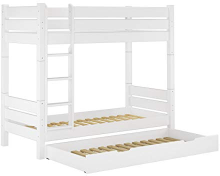 Erst-Holz®Massivholz-Stockbett Kiefer weiß 90x200 teilbar Rollrost Bettkasten 60.16-09WT100S7