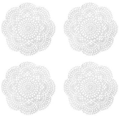 Phantomon 20,3 cm Deckchen, gehäkelt, rund, Spitze, handgefertigt, 100% Baumwolle, gehäkelte Untersetzer, 4 Stück (weiß)