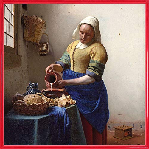 1art1 Johannes Vermeer Póster Impresión Artística con Marco (Plástico) - La Lechera, 1658-1660 (40 x 40cm)
