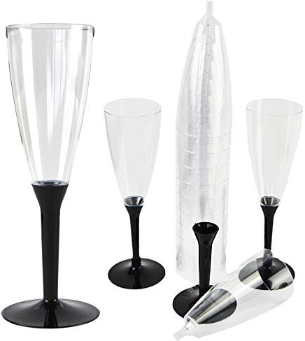 PZ 50 CALICI FLUTE TRASPARENTI + PZ 50 BASE NERA PER CHAMPAGNE E PROSECCO FLUTES FOR WINE IN PLASTICA