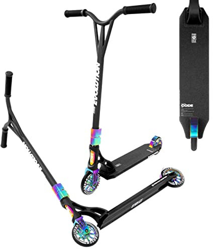 Trottinette Freestyle Evolution Code Series 120mm RAVEN Code Adulte Enfant Noir/Neo Chrome Mixte Stunt Scooter Robuste Kickscooter