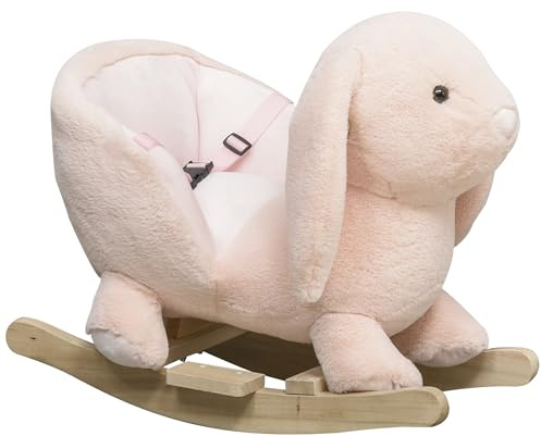 HOMCOM Cheval à Bascule Jouet à Bascule Lapin pour Enfants 18-36 Mois Fauteuil intégré Ceinture de sécurité Fonction sonore clapissement Rose