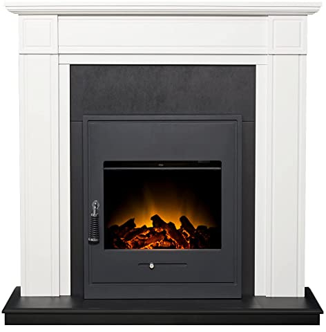 Adam Georgian Fireplace in Pure White & Black with Oslo Electric Inset Stove in Black, 39 Inch