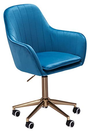 möbelando Schreibtischstuhl Samt Blau | Design Drehstuhl mit Lehne | Arbeitsstuhl 120 kg Höhenverstellbar | Schalenstuhl mit Rollen | Stuhl Drehbar