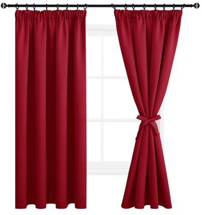 DWCN Blackout Curtains for Bedroom Thermal Insulated Room Darkening Pencil Pleat Window Curtains for Living Room 55 x 79 inch Length, Red, 2 Panels