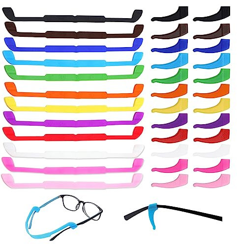 TSHAOUN 12 Pack Anti Slip Brillen Straps mit 12 Paar Ohr Griff Haken,Anti-Rutsch-Brillen-Halterung,Silikon Brillenhalter Antirutsch Brillenbügel Überzüg Brillen Ohrpolster Ohrbügel (12 colores)
