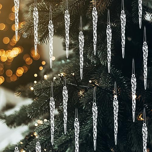 Gukasxi 100 Pcs Christmas Acrylic Icicles Hanging Ornaments Christmas Tree Clear Crystal Icicles Baubles Hanging Pendant, Xmas Party Decorations Hanging Pendant, Winter Decoration, Eaves, Fence