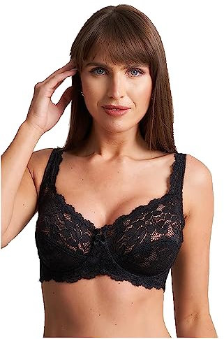 ITRAT Ladies Lace Push Up Bra Womens Underwired Gathered Bra, Full Coverage Bra Soft Cups Floral Lace Women Non-Padded Bra with Adjustable Straps Woman’s Everyday Bra (Black 38B)