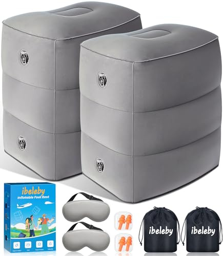 iBeleby Airplane Foot Rest, Inflatable Footrest for Kids to Sleep, Adjustable Height Leg Rest Pillow in Office & Home, Toddlers Travel Bed Box, Portable Travel Accessories for Long Flight, Car (2PCS)