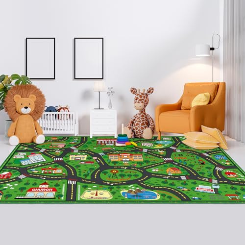 Tinideya Kids Carpet Playmat Rug Player Car Rug, 6 x 9 ft Traffic Map Mat Educational Game Area for Toddler Children Playroom Classroom Bedroom