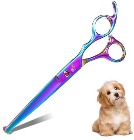 DRGSKL Gerade Hundehaarschere Offset-Griff Pflegeschere für mittlere bis große Hunde Japanischer Edelstahl 440C Regenbogen