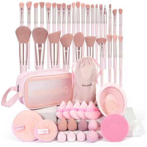 MAANGE Makeup Brush Set 49 Pcs Makeup Tool Set Premium Synthetic Foundation Powder Concealers Eye shadows Blush Makeup Brushes (Pink, 49 Piece Set)