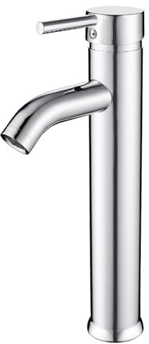 kisimixer Waschtischarmatur Bad Hoch, Wasserhahn Waschbecken Waschtisch Armatur, Einhebelmischer für Aufsatzwaschbecken Wasserhahn Bad mit Keramikkartusche, Chrom