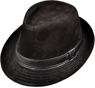 Dvbfufv Herren Damen Winter Lederhüte Männer Frauen breite Krempe Fedoras Hüte Männermützen, Schwarz , XXL 57 58cm