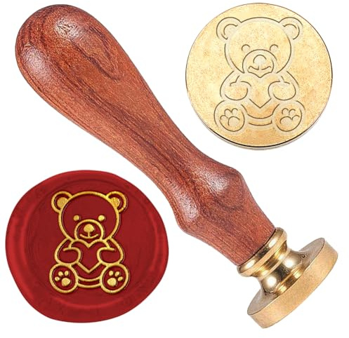 DELORIGIN 25mm Bär Wachs Siegelstempel Retro Siegelstempel Abnehmbarer Messingkopf Siegelstempel Mit Holzgriff Siegelwachs Für Umschlag Grußkarte Brief Hochzeitseinladungen Geschenkverpackung Dekor