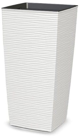 Tecnokit Plana - Maceta alta de exterior Aurora, macetas para plantas de exterior, jardinera de polipropileno con plato extraíble, efecto ondulado, dimensiones 35 x 35 x 68 h cm (polipropileno (PP),