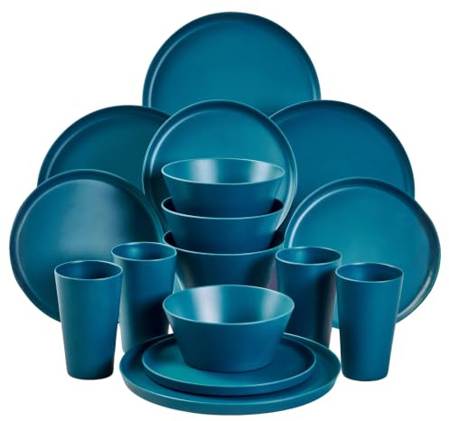 Hi-Gear 16 Piece Melamine Tableware Set with Dinner Plates, Side Plates, Bowls & Tumblers, Lightweight, Durable & Easy to Clean, Ideal for Camping, Picnics & Outdoor Dining