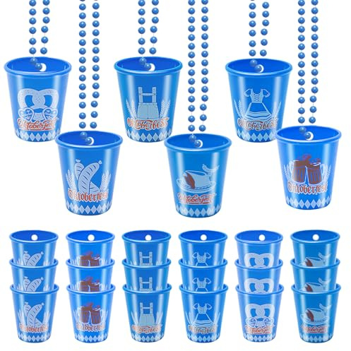 TGFIX 18 Stück Bierfest Becher Bayern Schnapsbecher mit Kette Bayrische Schnapsgläser Bierfest Blau und Weiß Becher Bierfest Party Zubehör für München Wiesn Bierzelt Party
