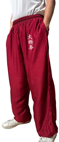 TAO MARTIAL Pantaloni Kung Fu Stile Tai Chi e Wing Chun Pantaloni con Tasche Larghe in Viscosa, V3, XXL