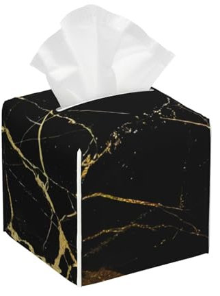 CRJSYCBYB Taschentuchbox aus Leder, quadratisch, mit Marmor-Aufdruck, Schwarz / goldfarben