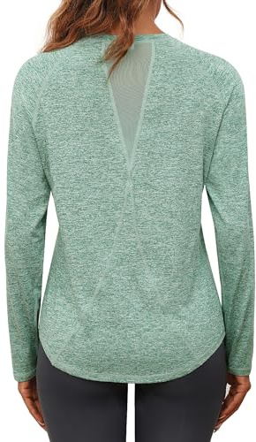 Gyabnw Damen UV Shirt UPF 50+ Sportshirt Langarm Mesh Rücken Atmungsaktives | Atmungsaktives Meshmaterial, UPF 50+ und UV Schutz, Für Fitness Yoga Laufen und Outdoor