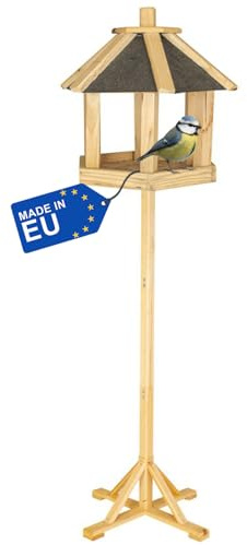 ITA Vogelhaus mit Ständer Restaurant 37x33x35 cm aus Holz - Vogelfutterhaus für Wildvögel - Wetterfest, Stabil, Robust - Vogelfutterspender Direkt vom Hersteller - EU Produkt