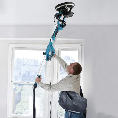 HSWOYEA Ponceuse Murale à Long Manche, Ponceuse de Plafond Automatique à Vide, polisseuse pour cloisons sèches avec lumière LED et Papier de Verre, 1800 W, Bleu
