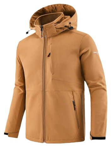 YOSUWOAI Veste softshell pour homme - Imperméable - Avec intérieur en polaire - Rembourrée - Chaud - Coupe-vent - Protection contre les coupures - Veste d'extérieur - Vélo - Veste de loisirs, O Gold,