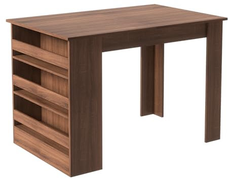 HOMYLIN Esstisch mit 3 Aufbewahrungsregalen, Bauernhaus Küchentisch Holz Tischplatte Bar Tisch für Küche, Esszimmer, 110x70x75CM, braun
