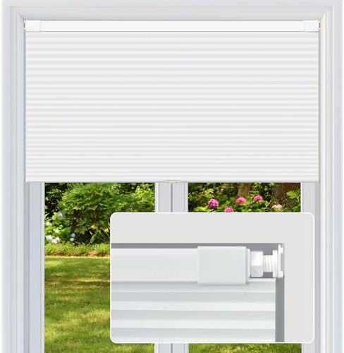 FabuBlinds Cordless Cellular Shades, No Drill No Tools Light Filtering Honeycomb Shades, Pleated Blinds for Windows, Easy to Install, White 36 W x 48 H