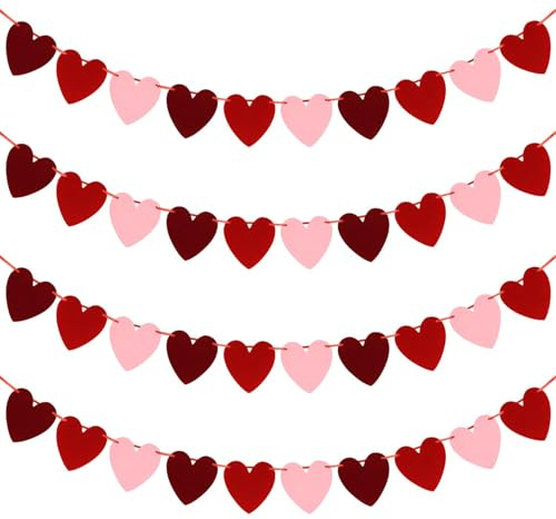 4 Stück Herz Papier Girlande Rosa Deko, Hängend Herzgirlande, Dekorationen für Geburtstag, Hochzeitsgirlande, Geburtstagsdeko, Kindergeburtstag (6 x 7 cm)