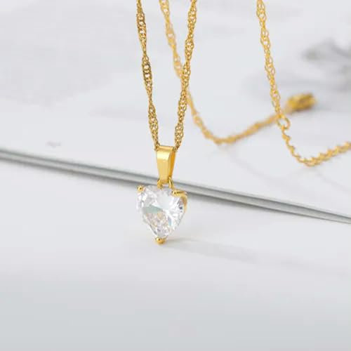 925 Silber, Gold Damen Halskette Anhänger Hübscher Herzschliff Zirkonia Schmuck-Gold