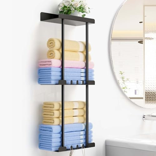Porte Serviette Mural de Salle de Bain - Support Sans Perçage, Accessoire Range Serviette Noir