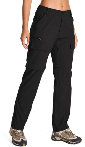Jessie Kidden Women's Walking Hiking Cargo Trousers Convertible Lightweight Quick Dry UPF 50+ Zip Off Capri #2195-Black-12