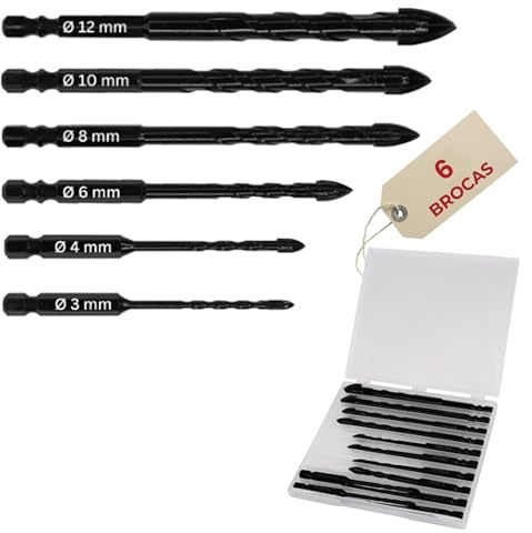 ASIDEPRO® 6 Brocas Porcelanico, Azulejos, Metal, Pared, Ladrillo, Vidrio, Plástico, Madera con Punta de Flecha | Medidas Ø 3-12 mm (6)