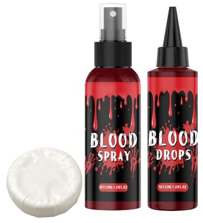 Sangue finto – Kit per il trucco realistico con sangue finto, lavabile, con spray di sangue finto con sapone per la pulizia, trucco teatrale gocciolante per adulti, trucco gotico per vestiti viso