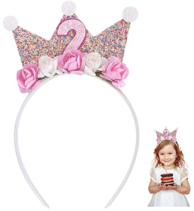YZROHYI Corona Compleanno Bambino 2 Anni,Corona Happy Birthday Crown GirlFascia Compleanno Donna,Coronas Ragazza,Cappellini Festa Bimbi,Coronas da Principessa per Decorazioni con Fiore Di Rosa