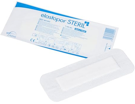 STERIL - Medicazione in tessuto non tessuto elastopor con compressa assorbente, autoadesiva, sterile, 6 cm x 15 cm, confezione da 50 pezzi