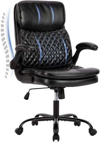 COLAMY Bürostuhl Ergonomisch, Schreibtischstuhl mit Hoher Rückenlehne, Exekutive Computerstuhl mit Verstellbaren Armlehnen, Höhenverstellbar und Neigbar Drehstuhl mit Dicker Lederpolsterung, Schwarz