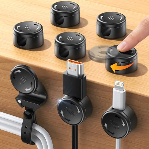 EOIWUY 8 Stück [2-in-1] Kabelhalter Selbstklebend mit Silikon Kabelbinder | Magnetische Kabel Organizer Clips, Glatt Verstellbar, 1-Sek-Verschluss, Stark Haftender Cable Management für Schreibtisch
