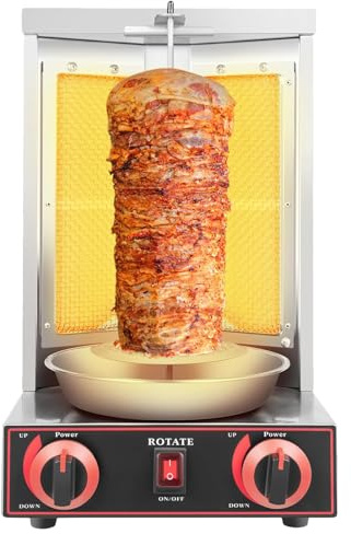HEIHEIZI Parrilla Vertical de Shawarma a Gas Propano de Calidad para Restaurantes, Estructura de Acero Inoxidable, Función de Asador para Pollo Crujiente, Shawarma Turco, Pavo Asado Americano