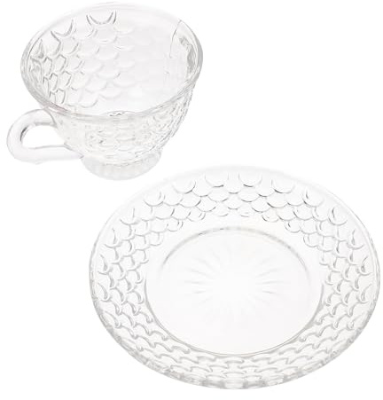 UKCOCO Ensemble de Tasses à Café Soucoupe 150 Ml Verre Transparent Ergonomique pour Boissons Chaudes et Froides Service Maison 2 Pièces